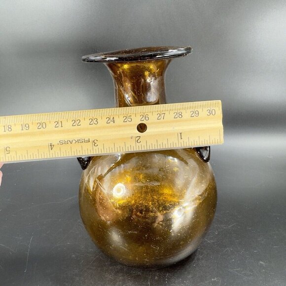 Vintage Egyptian Dark Amber Glass Vase Vessel Hand Blown With Handles Glass Vase - Picture 4 of 16